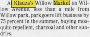 Klauzas Willow Market - Sep 1 1983 Article (newer photo)